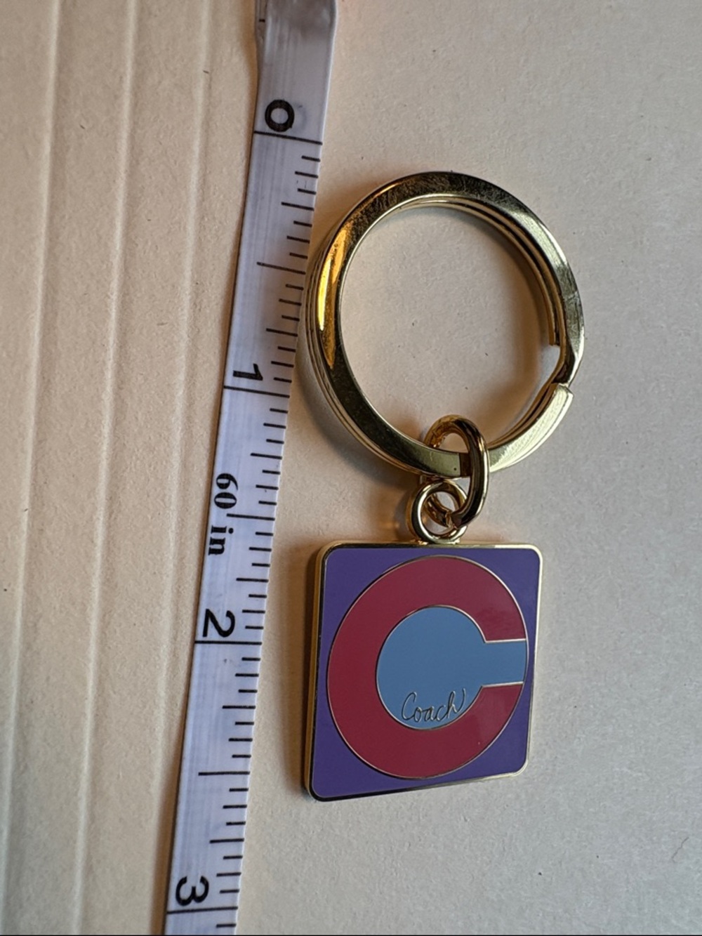 Coach Square Enamel Keychain in Pink, Purple & Blue with Gold Hardware - Picture 2 of 5